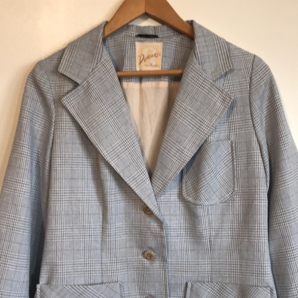 Domani by Niccolini vintage plaid blazer light blue white brown medium - Picture 2 of 11